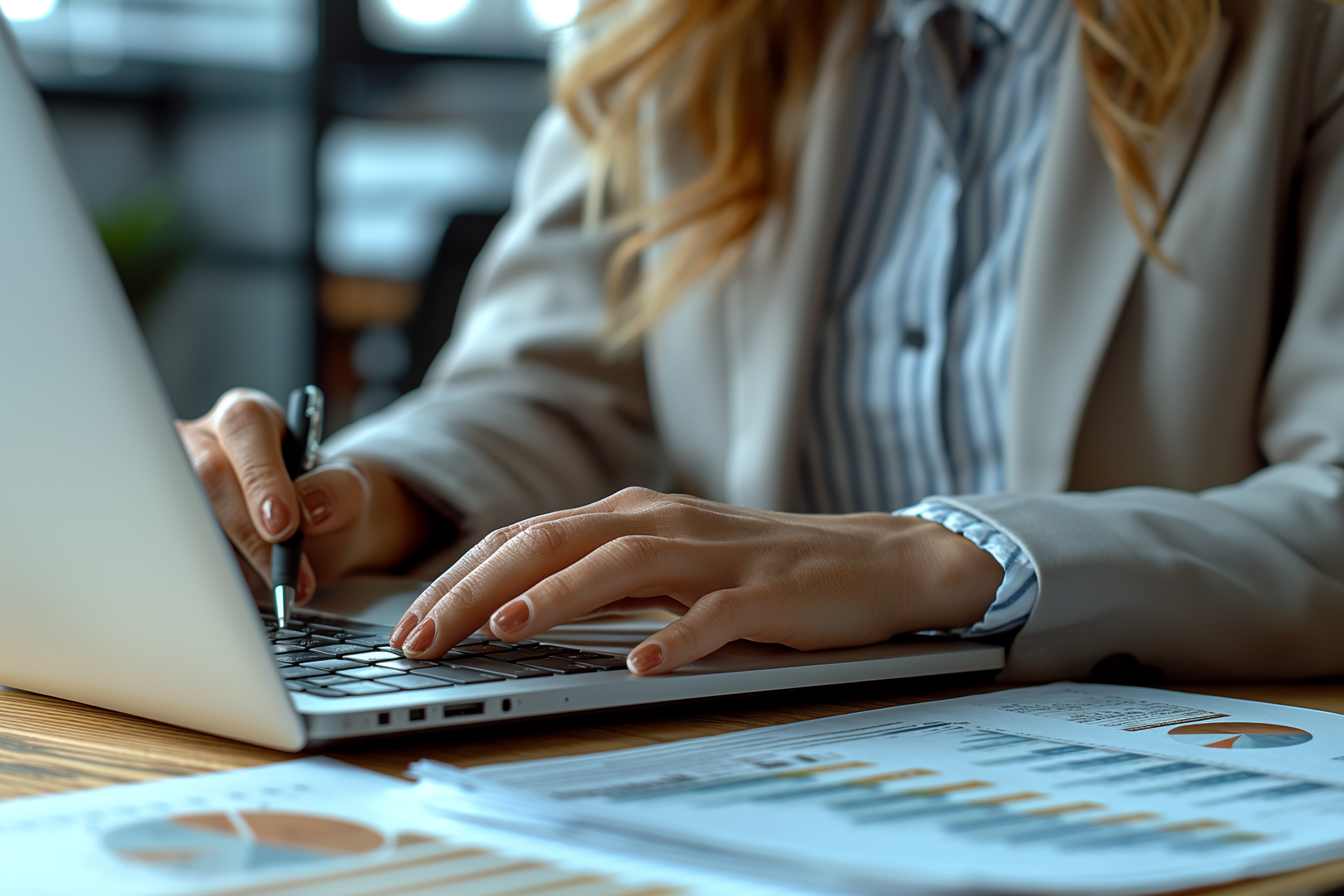 Mujer escribiendo en el ordenador