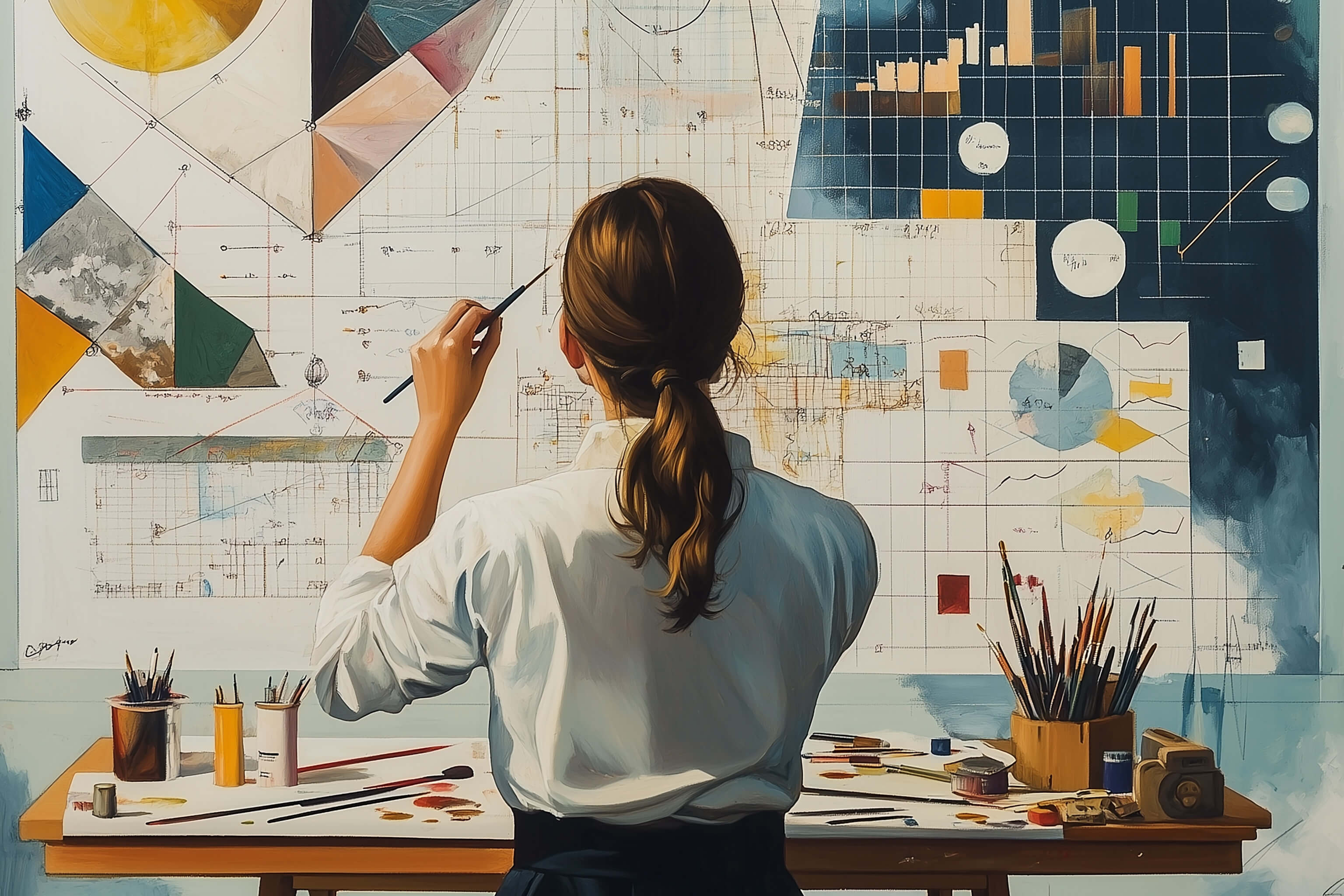 Pared con papeles con gráficas